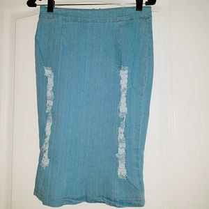 Distress blue jean skirt